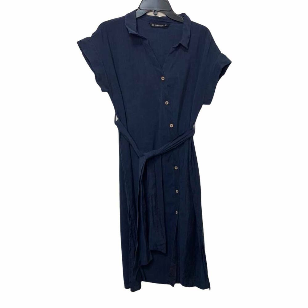 Zara Midi Dress with Buttons Navy Size Medium